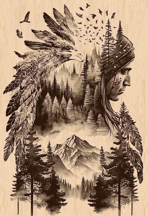 Indian Drawing, Nature Tattoo Sleeve, Whatsapp Wallpaper Cute, Mountain Drawing, Laser Engraved Ideas, Indian Tattoo, Horse Tattoo, Cowboy Art, Wood Burning Art