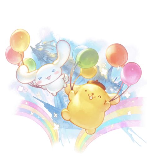 Pompompurin And Cinnamoroll, Cinnamoroll And Pompompurin, Granblue Fantasy Art, Cinnamoroll Pompompurin, Pom Pom Purin, Sanrio Stuff, Hello Kitty Characters, Cinnamon Roll, Sanrio Characters