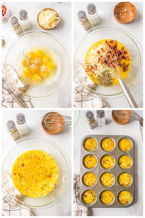 Bacon and Gruyere Egg Bites are the perfect answer to morning madness! These tasty egg bites are made in a muffin tin, the perfect bite-size. Bacon And Cheddar Egg Bites, Mini Egg Bites Recipe, Egg Bites In Cupcake Liners, Dunkin Egg Bites, Mini Omlette Bites, Egg Bites Muffin Tins High Protein, Mini Muffin Egg Bites, Mediterranean Egg Bites, Muffin Egg Bites