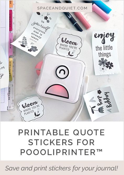 Printable quote stickers for your bullet journal or planner. Great for creative journaling. Favourite quotes can be made into planner stickers using a PoooliPrint inkless pocket printer! I’m sharing favourite quotes that I recently added to my journal pages.You can save the graphics and add them to your journal too, or make your own. #poooliprint #poooliprinter #pocketprinter #plannerstickers #printablequotestickers #quotestickers #upliftingquotes #bulletjournal #bulletjournaling #poooli #mambi Make Planner, Download Quotes, Planner Quotes, Pocket Printer, Bullet Journal Printables, Creative Journaling, Sticker Printer, Mini Printer, Sticker Template