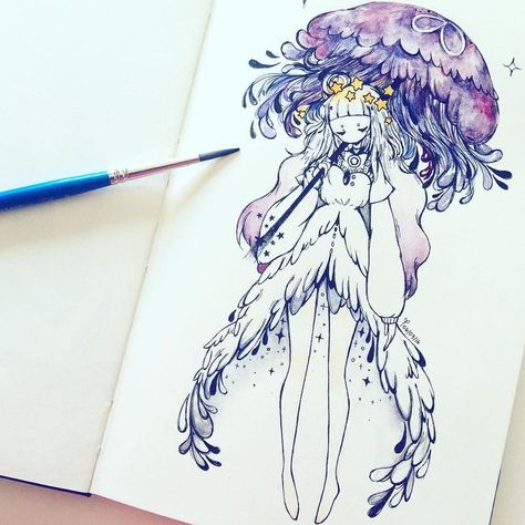 Jellyfish Umbrella, Jellyfish Drawing, Abc Book, Wow Art, Hair Reference, A Drawing, Pretty Art, 그림 그리기, Cool Artwork