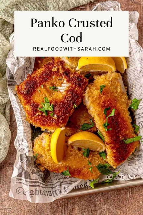 This Panko Crusted Cod recipe is an easy and flavorful light meal. The flakey fish is tossed with Italian herbs and panko crumbs and seared to golden brown in just 18 minutes! Perfect for a weeknight dinner, this recipe is a healthy meal the whole family will love. Fried Cod Fish Recipes, Panko Crusted Cod, Fried Cod Fish, Panko Recipes, Crusted Cod, Haddock Recipes, Cod Fish Recipes, Fried Cod, Cod Recipe