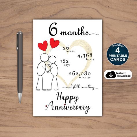 Anniversary Card Printable, Anniversary Card For Him, 6 Month Anniversary, Printable Anniversary Cards, Anniversary Cards For Him, Card Anniversary, Birthday Card Printable, Etsy Printable Art, Heart Balloons