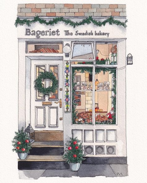 Pubs In London, Christmas Bakery, Bloxburg Decals Codes Wallpaper, Watercolour Inspiration, Shop Illustration, Pen And Watercolor, Mural Wall Art, Watercolor Sketch, Urban Sketching