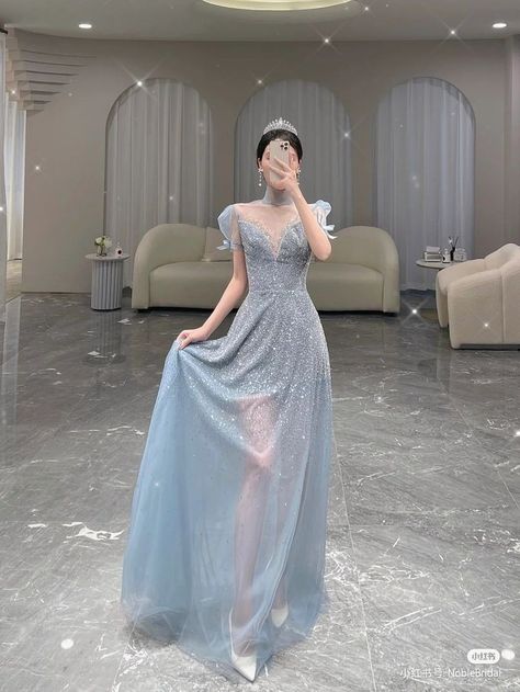 Korean Prom Dresses, Dress Biru, Korean Prom, Dresses Anime, Prom Night Dress, Gaun Dress, Designer Anarkali Dresses, Chic Evening Dress, Glam Dress