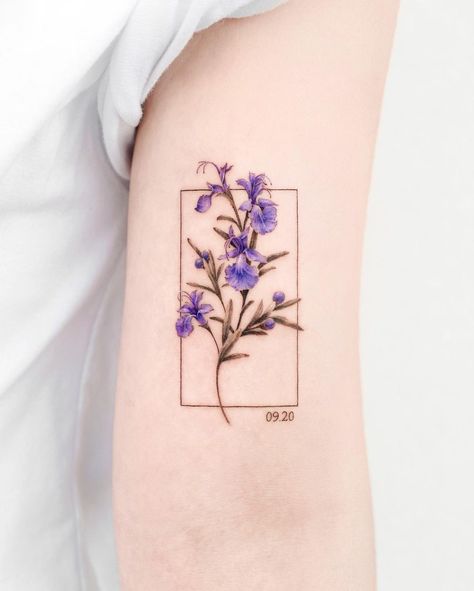 Sapphic Flower Tattoo, Sapphic Violet Tattoo, Box Flower Tattoo, Flower In Box Tattoo, Sapphic Tattoo Ideas, Virgo Flower Tattoo, Foxglove Tattoo, Wlw Tattoos, Sapphic Tattoo