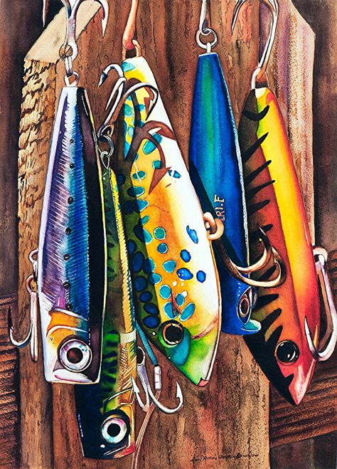 Fishing Lures Art, Trout Art, Fish Artwork, Watercolor Fish, Fish Painting, Fish Art, Fishing Lure, Beach Art, 그림 그리기