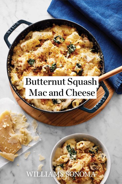 This deluxe version of mac and cheese from chef Julia Sullivan is the perfect comfort food to enjoy on cool autumn evenings. Sullivan gives this classic a healthy-ish twist by adding butternut squash, mushrooms and kale to the mix. The owner of Henrietta Red in her hometown of Nashville, Tennessee, the chef is renowned for her contemporary seasonal cooking. Healthy Mac And Cheese Recipe, Butternut Squash Mac And Cheese Recipe, Healthy Mac N Cheese Recipe, Healthy Mac And Cheese, Cottage Recipes, Squash Mac And Cheese, Butternut Squash Kale, Butternut Squash Mac, Butternut Squash Mac And Cheese