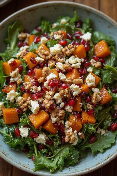 Healthy Fall Salad Recipe

Ingredients

- 4 cups mixed greens (arugula, spinach, and kale)
- 1 cup roasted butternut squash, diced
- 1/2 cup pomegranate seeds
- 1/3 cup pecans, toasted
- 1/4 cup feta cheese, crumbled
- 1/4 cup balsamic vinaigrette

Instructions

- In a large bowl, combine the mixed greens, roasted butternut squash, pomegranate seeds, pecans, and feta cheese.
- Drizzle the balsamic vinaigrette over the salad and toss gently to combine. 
- Full Recipe on... Butternut Squash Pomegranate Salad, Salad Pomegranate Seeds, Fall Spinach Salad, Kale Squash Salad, Healthy Fall Salad Recipes, Butternut Squash Pomegranate, Healthy Fall Salads, Pomegranate Bowl, Kale Feta