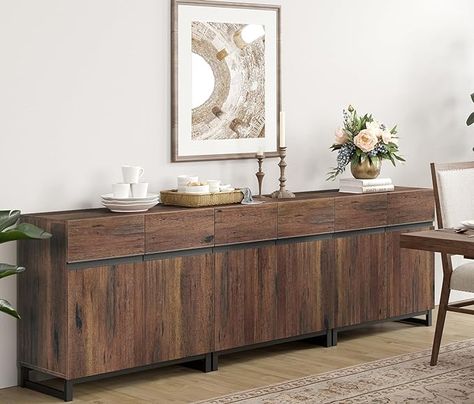 Amazon.com - WAMPAT 3 in 1 Multifunctional Sideboard Buffet Cabinets, Modern Sideboard with Adjustable Shelf and Metal Base, Coffee Bar Cabinet Storage Cabinet for Living Room, Kitchen, Brown - Buffets & Sideboards Cabinets For Dining Room, Wooden Kitchen Storage, Buffet Cabinets, Kitchen Storage Cabinets, Tahoe House, Kitchen Brown, Modern Sideboard Buffet, Coffee Bar Cabinet, Modern Storage Cabinet