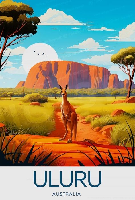 Vintage Travel Posters Australia, Tourism Poster Design Graphics, Australia Postcard, Australia Illustration, Uluru Australia, Australia Poster, Australia Nature, Posters Australia, Australia Art