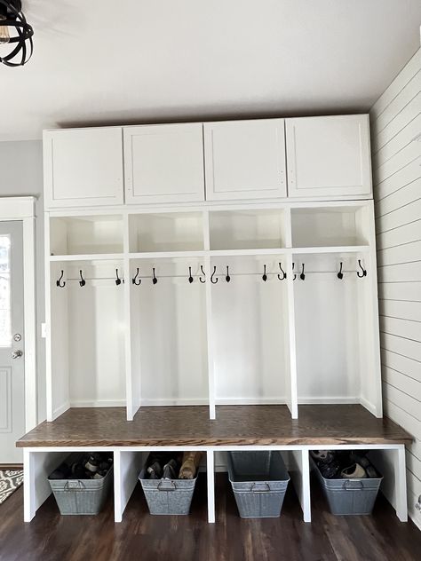 Farmhouse Hall Tree Mudroom Locker Entryway Furniture Halltree Bench Custom Size and Color Available - Etsy White Lockers Mudroom, Cubbies For Mudroom, Mudroom Hall Tree, Entryway Lockers With Bench, Locker Design Ideas, Mudroom Cubbies With Bench, Halltree Bench, Locker Entryway, Entryway Drop Zone