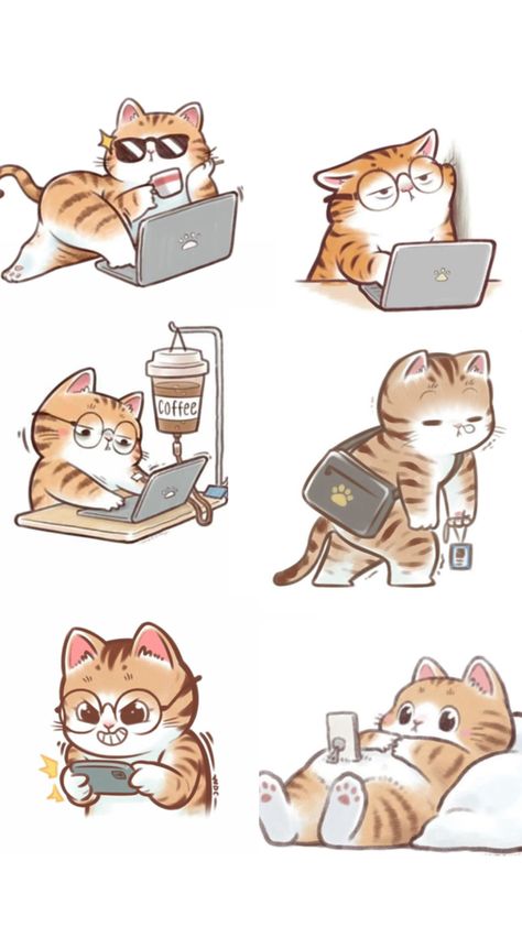 Fluffy Cat, Cat Drawing, Coffee, Kawaii