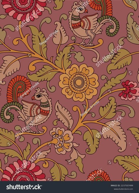 (199) WhatsApp Kalamkari Allover, Kalamkari Pattern, Kalam Kari, Kalamkari Prints, Kalamkari Print, Kalamkari Designs, Peacock Wall Art, Kalamkari Painting, Tree Of Life Art