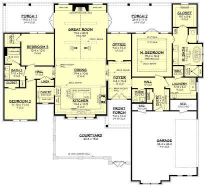 Modern Transitional Plan: 2,703 Square Feet, 3 Bedrooms, 2.5 Bathrooms - 963-00779 Types Of Houses Styles, Single Story House Floor Plans, Modern Transitional House Plans, Floorplan Ideas, Home Floorplans, 3 Bedroom Home Floor Plans, Transitional House Plans, Bungalow Ideas, House Flipping