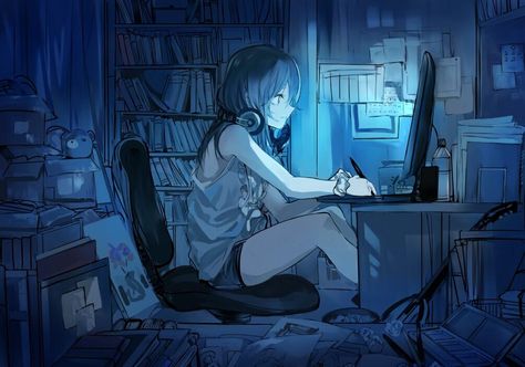 NEET Nightlife | NEET | Know Your Meme A Book, Headphones, Computer, Desk, Anime