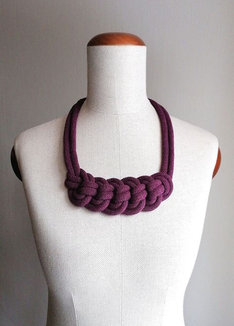 Plum Knotted Modern Necklace Chunky Macrame, Touch Gift, String Jewelry, Cotton Cord Necklace, Necklace Model, Modern Necklace, Woven Necklace, Rope Jewelry, Necklace Colorful