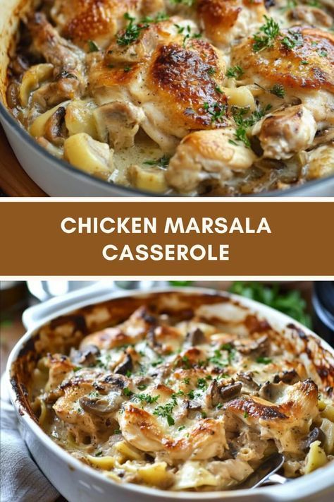 Rotisserie Chicken Marsala, Easy Chicken Marsala Casserole, Fancy Meal Recipes, Italian Chicken Casserole Recipes, Chicken Breast Recipes Casserole, Baked Chicken Marsala, Recipes With Leftover Chicken, Chicken Marsala Casserole, Leftover Chicken Breast Recipes