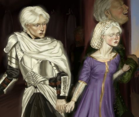 Aemon was inseparable from his sister Naerys when they were young. Stories speak of Aemon's doomed love for his sister. Aemon and Naerys supposedly loved each other. According to the singers, both Aemon and Naerys cried the day Naerys married Aegon in 153 AC. Naerys Targaryen, Doomed Love, Lannister Art, Targaryen Fanart, Asoiaf Fanart, Targaryen Family Tree, Aemon Targaryen, Game Of Thrones Artwork, Targaryen Art