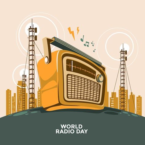 Logo Design Quotes, World Radio Day, World Radio, Flat World, Radio Waves, Radio Playlist, Retro Radios, Radio Wave, World Days