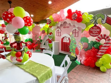 Grinch Themed Event, Cindy Lou Who Party Decorations, The Littlest Who Is Coming To Whoville, The Grinch Who Stole Christmas Party, The Grinch Birthday Party Decorations, She’s A Mean One Birthday Party, Two-ville Grinch Birthday, Grinch Birthday Backdrop, Whobilation Party Decorating Ideas