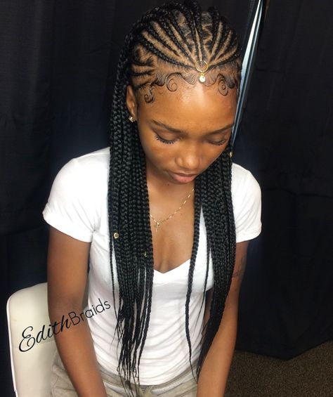 One-Point Fulani Braids with Zigzag Parts Trendy We Fryzurach, Long Box Braids, Feed In Braid, Fulani Braids, Braids With Beads, Girls Hairstyles Braids, Girls Braids, Cornrows Braids, Cornrow Hairstyles