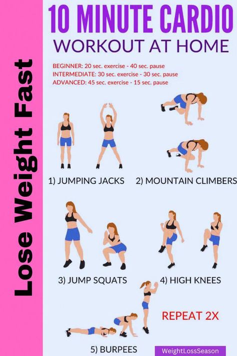 10 minute Cardio Workout At Home, Lose Weight Fast, Weight Lose Exercises, Fat Loss Workout At Home #HowToLoseWeightFast 10 Minute Cardio, Advanced Workout Routine, 10 Minute Cardio Workout, Cardio For Fat Loss, Mini Workouts, Cardio Workout At Home, 20 Minute Workout, Lose Lower Belly Fat, Best Cardio Workout