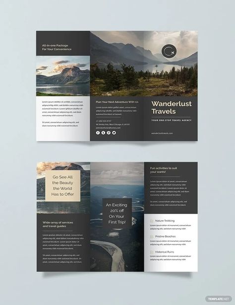 Travel Trifold Brochure Template Layout Editoriale, Poster Company, Travel Brochure Design, Brochure Templates Free Download, Brochure Design Layouts, Brochure Examples, Brochure Graphic, Brochure Design Creative, Brochure Design Layout