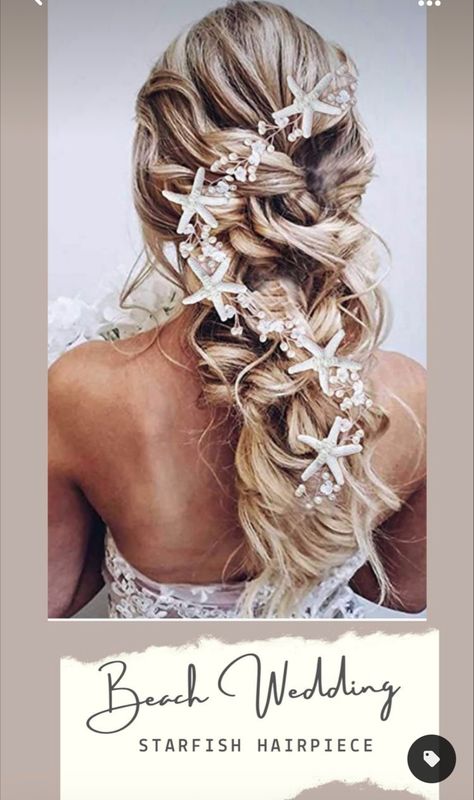 Beach Wedding Jewelry Ideas For Bride, Beach Wedding Hairstyles, Beach Wedding Hair Accessories, Small Beach Weddings, Bride Wedding Hair, Rustic Beach Wedding, Simple Beach Wedding, Pearl Bridal Headpiece, Starfish Wedding