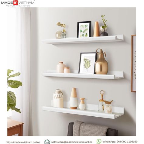 🌟 Modern Floating Shelves 🌟 Transform your space with these sleek and stylish floating shelves! Perfect for displaying your favorite decor pieces while keeping your home organized and modern. 🏡✨ 👉Please, Contact for Wholesale Price! 👉 Get in touch with us: - Website: www.madeinvietnam.online -E-mail: salesteam@madeinvietnam.online -WhatsApp: (+84)90 1196169 #ModernFloatingShelves #HomeDecor #InteriorDesign #MinimalistLiving #StylishStorage #Vietnameseproduct #Vietnamwholesaledistributor #Vie... Long Wall Shelves, Floating Storage Shelves, White Wall Shelves, Floating Shelves Bedroom, Black Floating Shelves, Shelves For Wall, White Wood Wall, White Floating Shelves, Regal Design