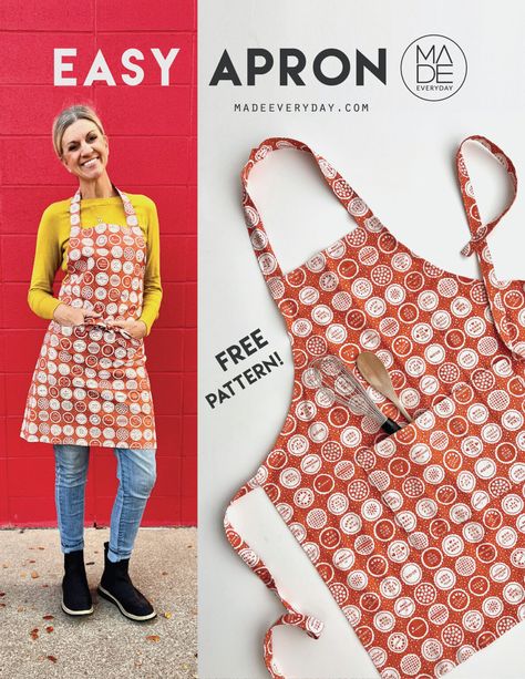 VIDEO: APRON + FREE PATTERN - MADE EVERYDAY Aprons Diy Patterns, Apron Free Pattern, Apron Patterns Free, Easy Apron Pattern, Retro Apron Patterns, Free Apron Pattern, Easy Apron, Apron Pattern Free, Apron Tutorial