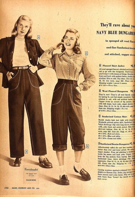 How to wear jeans, 1947-style casual jeans day wear sports wear pants loafers blouse jacket 40s 50s How To Wear Jeans, 1940s Women, Fashion 1940s, 20th Century Fashion, 40s Fashion, Old Fashion, 1940s Fashion, Moda Vintage, 50s Fashion