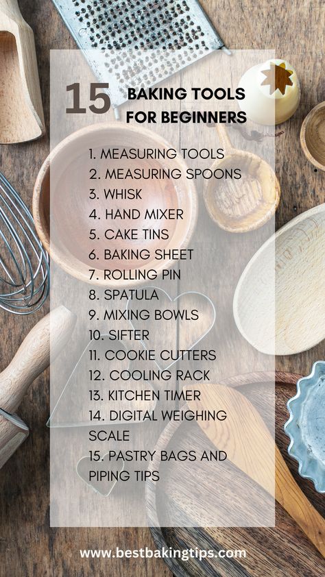 Beginner Baking Tools, Basic Baking Tools For Beginners, How To Start Baking, Baking Essentials Ingredients, Baking Fundamentals, Baking Tips For Beginners, Baking Essentials Tools, Beginner Baking, Beginner Baking Recipes