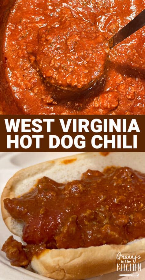 West Virginia Recipes, Southern Hot Dog Chili Sauce, West Virginia Hot Dog Chili Recipe, West Virginia Hot Dog Sauce Recipe, Beef Hot Dog Recipes, Easy Hot Dog Chili Recipe, Chili Dog Sauce Recipe, Sausage Chili Recipe, Easy Hot Dog Chili