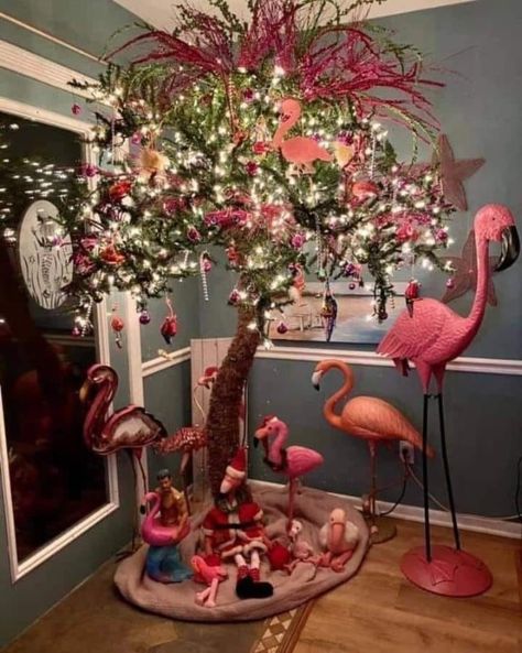 Tropical Christmas Trees, Tropical Xmas, Christmas Palm Tree, Florida Christmas, Coastal Christmas Decor, Beachy Christmas, Flamingo Decor, Golf Theme, Tropical Christmas