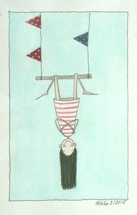 Hanging Upside Down, Hair Illustration, Topsy Turvy, Tarot Art, Happy Hair, Hang On, Head Over Heels, Cool Art Drawings, Upside Down