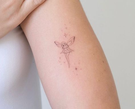 Small Fairy Tattoos, Fairy Wing Tattoos, Unique Small Tattoo, Mystical Tattoos, Single Needle Tattoo, Fairy Tattoo Designs, Magic Tattoo, Small Meaningful Tattoos, Fairy Tattoo