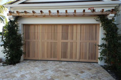 Garage Door Trellis, Oak Garage Doors, Carriage Garage Doors, Wooden Garage Doors, Wood Garage, Garage Door Styles, Overhead Garage Door, Overhead Garage, Wood Garage Doors