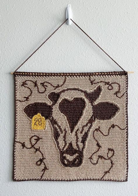 Western Crochet Ideas, Western Crochet Patterns, Knit Tapestry Pattern, Small Tapestry Crochet, Tapestry Crochet Ideas, Cow Tapestry, Knit Tapestry, Crochet Western, Tapestry Knitting