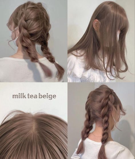 Short Milk Tea Hair, Rose Ash Hair, Spring Light Hair Color, Brown Hair Colours Ideas, Hair Color Ideas For Asian Short Hair, Dye Hair Ideas For Brown Hair, Japanese Hair Color Ideas, Rose Milk Tea Hair, Hair Dye With Bangs