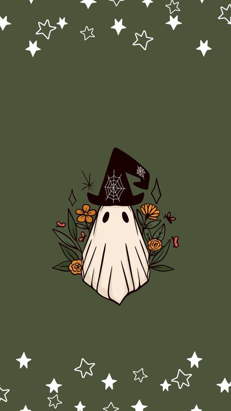 Witch Iphone Aesthetic, Ghost Screensaver, Green Ghost, Floral Ghost, Cute Ghost Wallpaper, Halloween Wallpaper Iphone Backgrounds, Halloween Wallpaper Backgrounds, Halloween Wallpaper Cute, Witchy Wallpaper