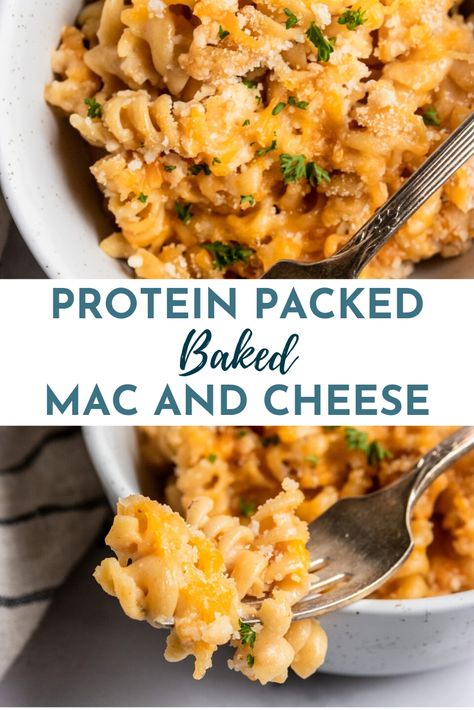 High Protein Bbq Chicken Mac And Cheese, High Protein Max And Cheese, Healthy Chicken Mac And Cheese, Bariatric Mac And Cheese, Macro Mac And Cheese, Protein Packed Side Dishes, High Protein Baked Mac And Cheese, Protein Filled Dinner Recipes, Crockpot Protein Mac And Cheese