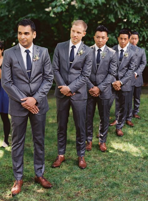 a perfect, classic look | Photography: Bryce Covey Photography - www.brycecoveyphotography.com  Read More: http://www.stylemepretty.com/2014/03/03/rustic-sodo-park-wedding-in-seattle-washington/ Untamed Heart, Groomsmen Grey, Dark Gray Suit, Frank Zhang, Groomsmen Outfits, Jason Grace, Finishing School, Heart Photography, Traveling Abroad