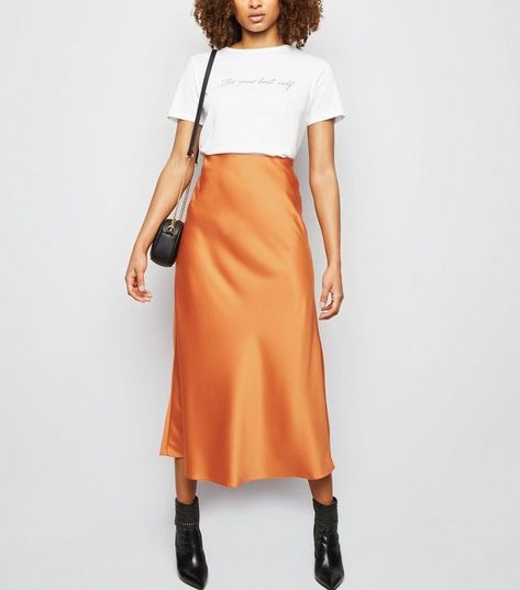 b5a1fc2085986034e448d2ccc5bb9703desc52053896ri Orange Silk Dress Outfit, Orange Satin Skirt Outfit, Silk Slip Skirt Outfit, Orange Satin Skirt, Silk Dress Outfit, Dress Outfit Fall, Slip Skirt Outfit, Orange Silk Dress, Satin Outfits