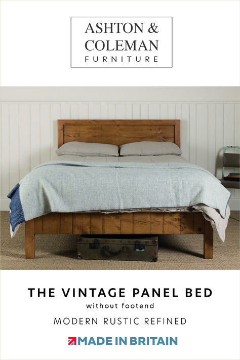 A vintage solid wood bed by Ashton & Coleman Furniture Modern Rustic Bed, Rustic Bed Design, Plank Bed, Solid Wood Bed Design, Solid Wood Beds, Rustic Bed, 4 Poster Beds, Wood Bed Design, Farmhouse Dining Chairs