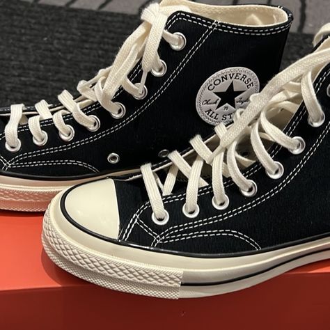 CONVERSE CHUCK 70 HIGH IN BLACK Chuck 70 Converse, Converse 70, Snicker Shoes, Converse 70s, Converse Aesthetic, Converse Classic, Black Chucks, Grey Converse, Shoes Outfit Fashion