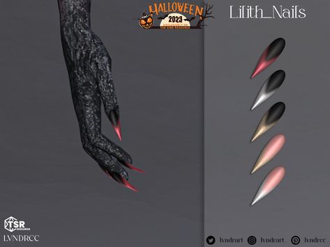 Long and sharp claws manicure with red, silver and gold ombre effect on jet black and natural pink base, so it fits with every Halloween and fantasy outfit for The Sims 4 | || Ts4cc || ts4 || Sims || custom content || the Sims mods || The Sims 4 || Sims 4 cc accessories || Sims 4 cc nails || Sims 4 cc alpha || halloween cc || The Sims 4 nails Sims 4 Claws Cc, Sims 4 Spider Cc, Red Sims 4 Cc, Demon Sims 4 Cc, Sims 4 Cc Nails Long, Sims 4 Blood Cc, Sims 4 Succubus, Sims 4 Monster Cc, The Sims 4 Nails