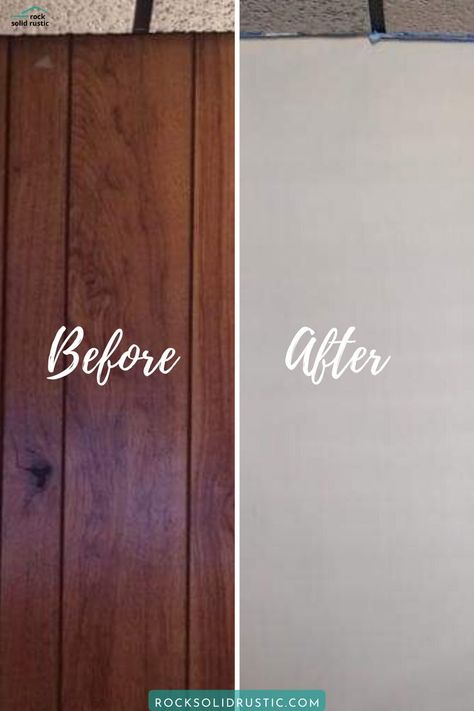 Wood Paneling To Drywall, Vertical Wood Paneling Makeover, Covering Wood Paneling Ideas Living Room, Painted Faux Wood Paneling, Painted Wood Paneling Kitchen, Painted Wood Wall Paneling, Pannel Painting Wood Paneling Half Wall, How To Fill Paneling Grooves, Old Panelled Walls Makeover