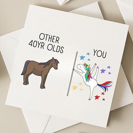 Amazon.com : TEEMI-Hilarious 40th 50th Birthday Card, Funny 40th 50th Birthday Card, Unicorn 40 50 Years old Birthday Card (40th Birthday) : Office Products Card For 40th Birthday, The Office Birthday Cards Diy, Card 50 Birthday, Birthday Card 40 Years, 40 Birthday Cards Diy, Bday Card Design, Birthday Card Ideas Funny Friends, Cute Card Ideas Birthday, Funny 40th Birthday Cards