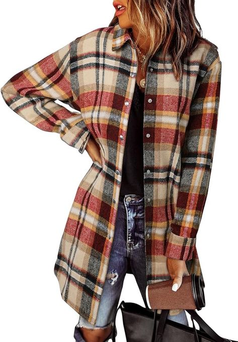 Feature:Color block plaid fashion shacket jacket for women, fall clothes for women 2023, v neck jackets,boyfriend style flannel shirts, loose fit jackets coats tops,turn-down collar,long sleeve with button cuffs fall outfits. it can be tied at the waist or wrapped around waist, wear as 3/4 sleeves or full sleeve. Clothes Fashion Outfits, Fall Clothes For Women, Fall Fashion 2023, 2023 Outfits, Plaid Shacket, Flannel Shirts, Hoodie Cardigan, Fall Clothes, Long Sleeve Flannel